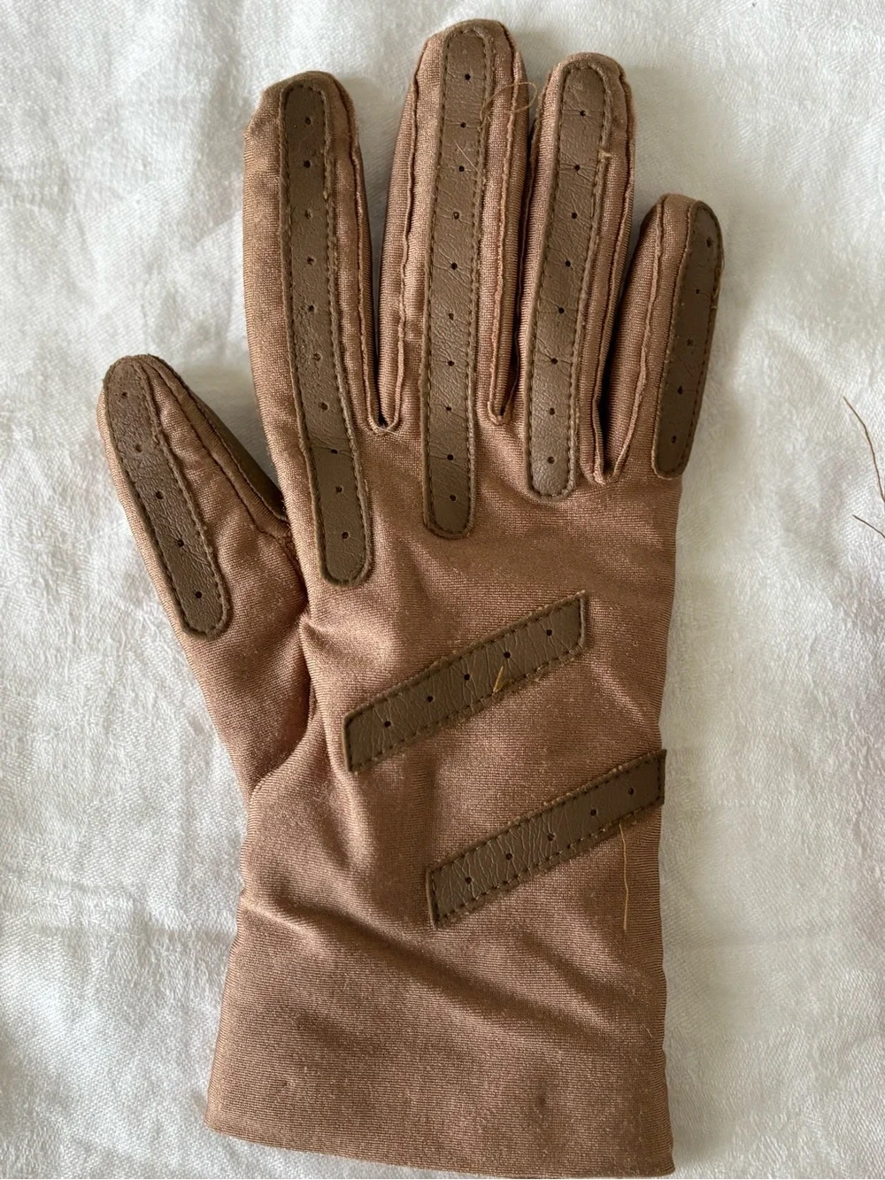 Womens Brown Thinsulate Thermal Insulated Gloves Leather Trim Nylon Spandex S/M